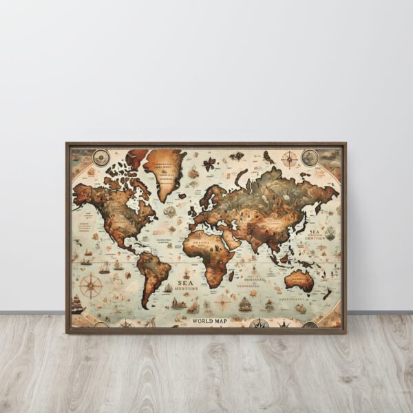 World Map 30x20 in. Framed Canvas